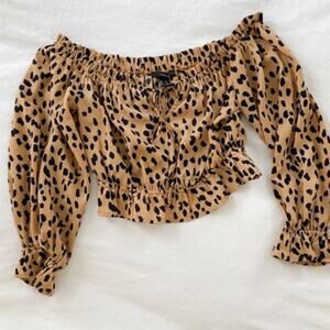 NEW Forever 21 Brown Cheetah Crop Top Small Fall Animal Print Tan Black Y2K